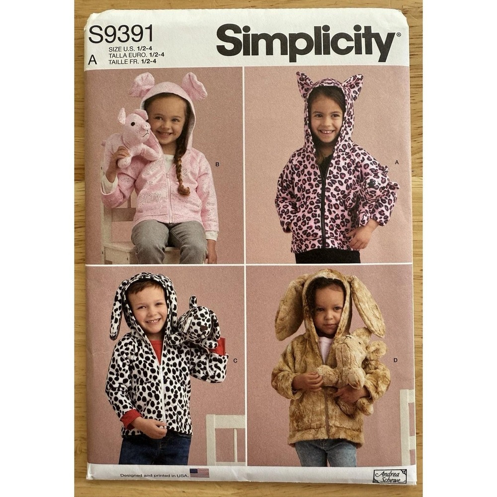 Simplicity Pattern S9391 Toddlers Jackets & Small Plush Animals Size 1/2-4 Uncut